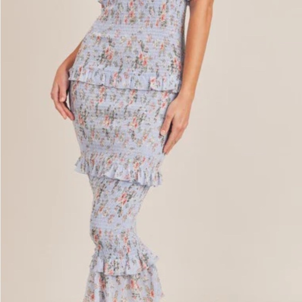 Purple and Blue Tiered Ruffled Midi Dress